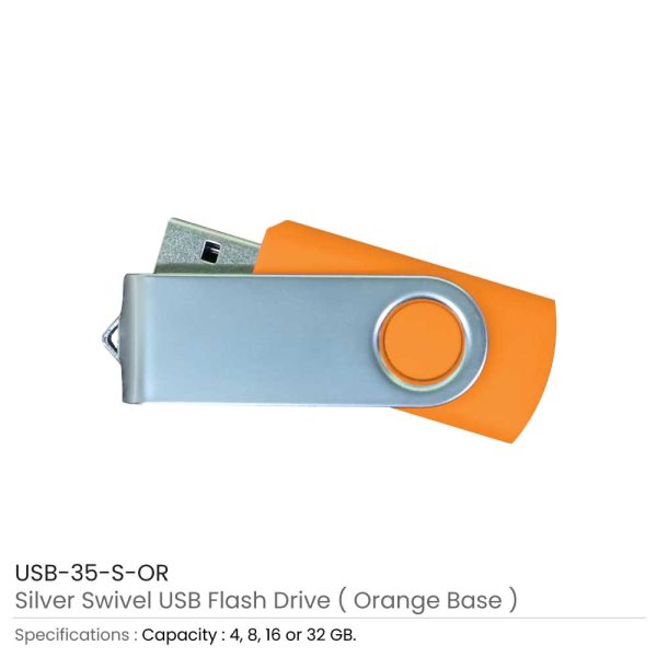 Silver Swivel USB Flash Orange Case