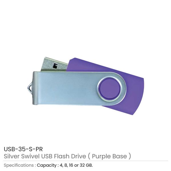 Silver Swivel USB Flash Purple Case