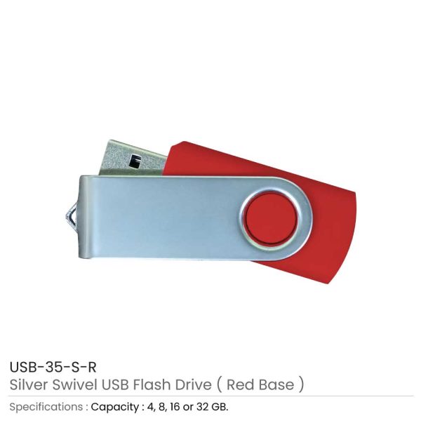 Silver Swivel USB Flash Red Case