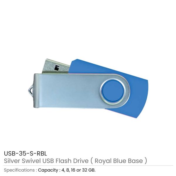Silver Swivel USB Flash Royal Blue Case