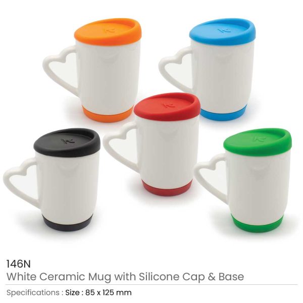 White Ceramic Mugs with Silicone Cap-and-Base-146N