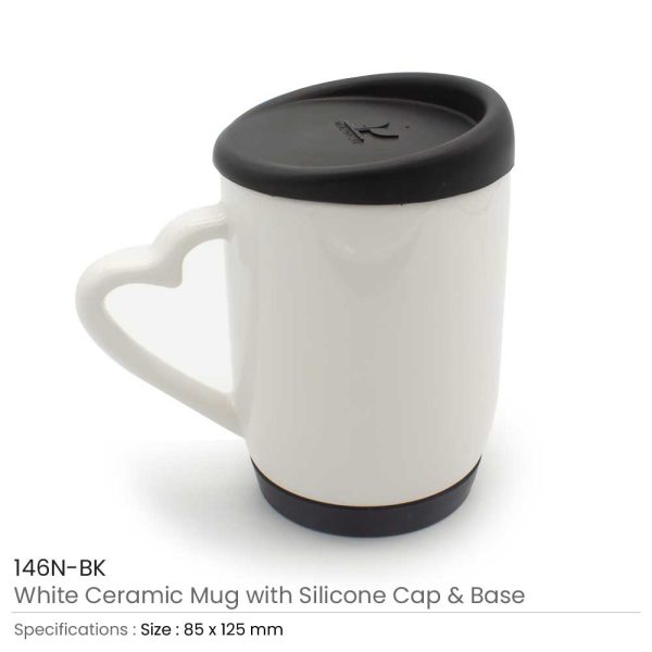 White Ceramic Mugs with Silicone Cap and Base 146N-BK
