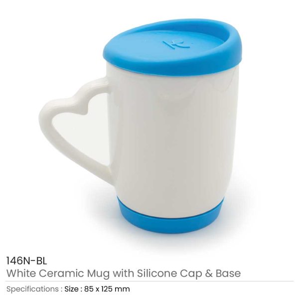 White Ceramic Mugs with Silicone Cap and Base 146N-BL