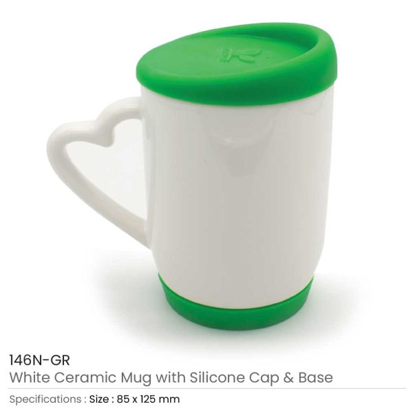 White Ceramic Mugs with Silicone Cap and Base 146N-GR