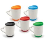 White Ceramic Mugs with Silicone Cap and Base 146N