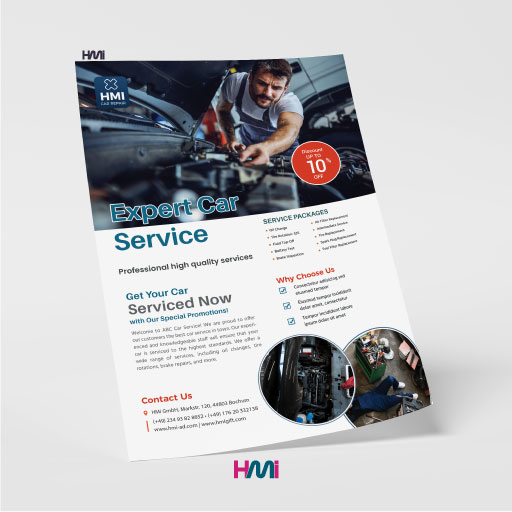 Car repair flyer design in Germany | Order professional flyers in Germany to HMi | We offer Flyer design services and printing in Germany with top prices