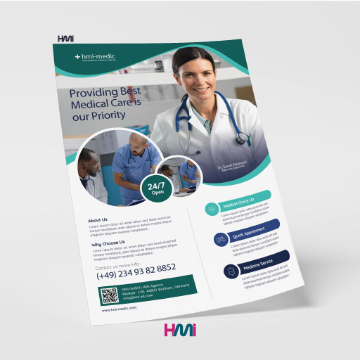 Doctor office flyer design in Germany with HMi Marketing company | Doctor Advertising products in Germany with HMi | HMi offers flyer printing services in Germany