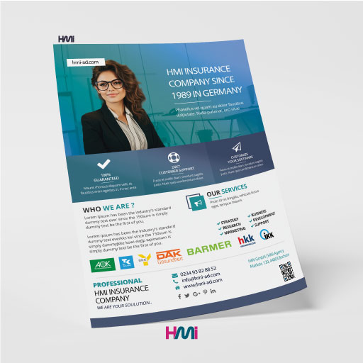 Insurance flyer design in germany | insurance advertising products in Germany with HMi | Print your flyers in Germany with HMi