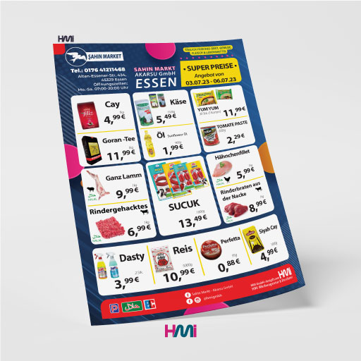 Supermarket Flyer in Germany | Print professional flyers for your supermarket in Germany with only HMi GmbH | Print your flyers for best prices in Germany with HMi