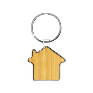 Bamboo and Metal House Keychain - Image 4