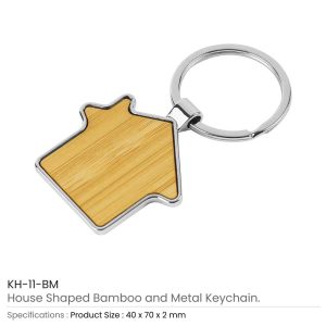 Bamboo and Metal House Keychain - Image 3