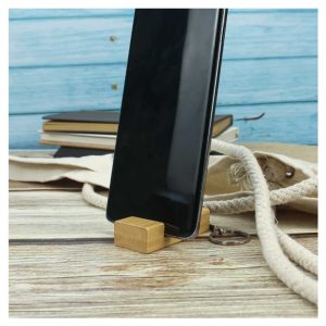 Bamboo Phone Stand with Round Key Holder - Image 4