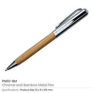 Bamboo and Chrome Metal Pen - Image 3