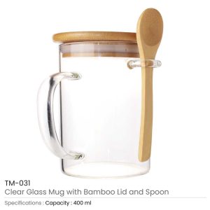 Clear Glass Mug with Bamboo Lid and Spoon - Image 3