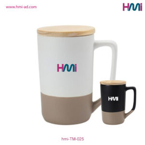 Promotional Mug with logo in Germany | Promotional Ceramic mug with bamboo lid 25 | Mug with branding in Germany with fast delivery | hmi-TM-025-02