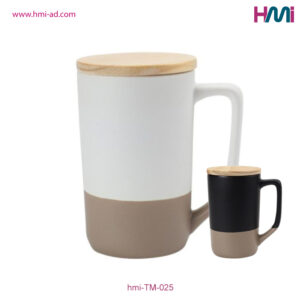 Promotional Mug with logo in Germany | Promotional Ceramic mug with bamboo lid 25 | Mug with branding in Germany with fast delivery | hmi-TM-025