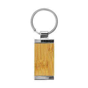 Rectangle Bamboo and Metal Keychain - Image 4