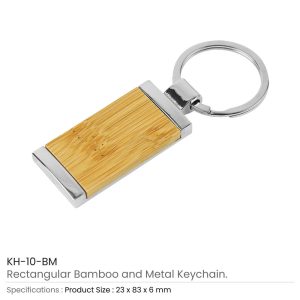 Rectangle Bamboo and Metal Keychain - Image 3