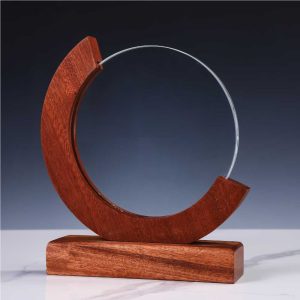 Round Moon Crystal Award with Wooden Base - Image 4