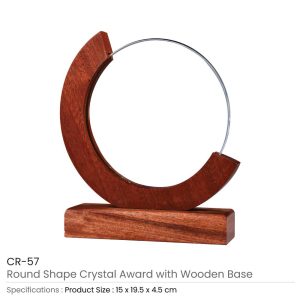 Round Moon Crystal Award with Wooden Base - Image 3