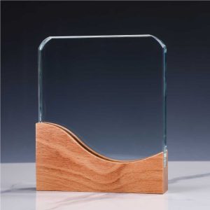 Square Crystal Award with Wooden Base - Image 4