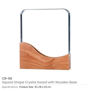 Square Crystal Award with Wooden Base - Image 3