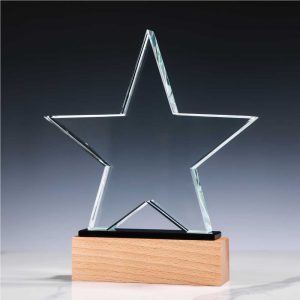 Star Shaped Crystal Award with Wooden Base - Image 4