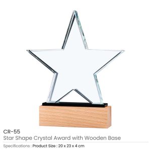 Star Shaped Crystal Award with Wooden Base - Image 3