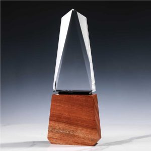 Tower Shaped Crystal Award with Wooden Base - Image 4