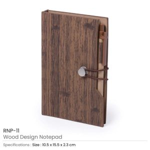 Wood Design Notebook with Sticky Note and Pen - Image 3