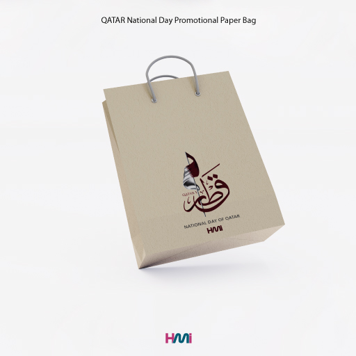 Promotional Paper bag with custom logo for Qatar National Day | Qatar National Day custom giveaways with logo | Qatar National day with logo