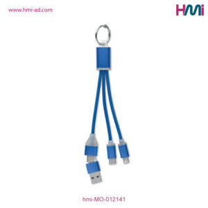 Keyring with charging cable | Promotional multi charging cable with logo in Germany | Promotional Merchandise in Germany | hmi-MO-012141 | Blue