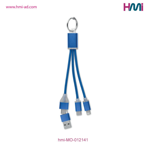 Keyring with charging cable | Promotional multi charging cable with logo in Germany | Promotional Merchandise in Germany | hmi-MO-012141 | Blue