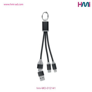Keyring with charging cable | Promotional multi charging cable with logo in Germany | Promotional Merchandise in Germany | hmi-MO-012141 | Dark Black