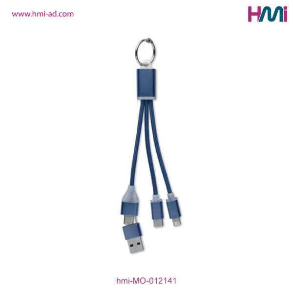 Keyring with charging cable | Promotional multi charging cable with logo in Germany | Promotional Merchandise in Germany | hmi-MO-012141 | Dark Blue