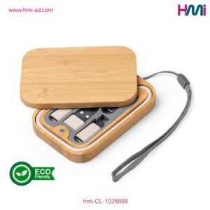 Bamboo charging cable set 8 | Promotional Bamboo Giveaways | Promotional Eco-friendly gift items with branding in Germany | hmi-CL-1026668-03