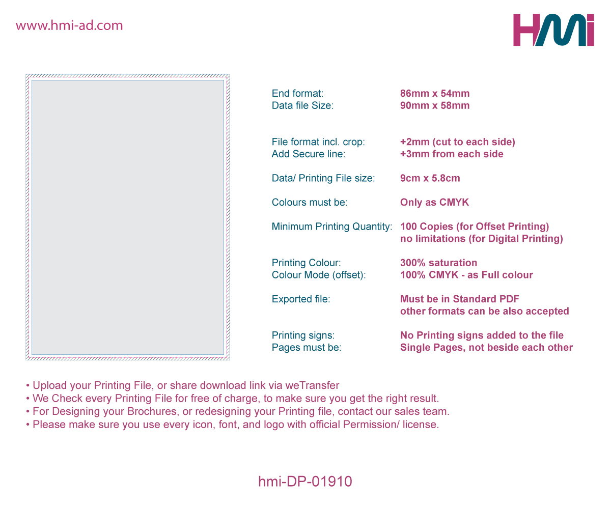 Plastic cards with Custom Printing in Germany | Print your own Plastic cards in Germany with HMi | PVC card printing in Germany with fast shipping - hmi-DP-01910- Printing Details