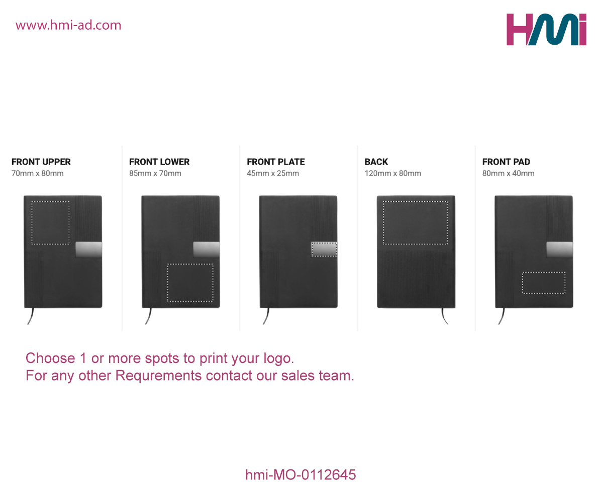 Promotional A5 PU Notebook 45 | Promotional PU Notebook with custom logo in Germany | Promotional Notebook with branding in Germany | hmi-MO-0112645-Printing Details