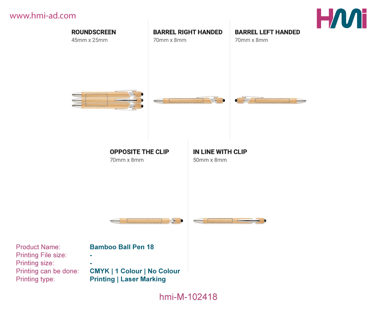 Promotional Bamboo Ball Pen 18 | Promotional Bamboo pen with custom logo in Germany | hmi-M-102418- Printing Details