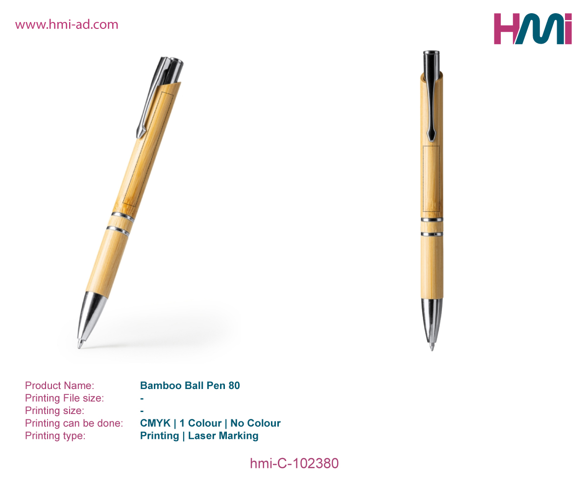 Promotional Bamboo pen with logo | Promotional Bamboo Ball pen with logo | Promotional Ball pen with branding in Germany | hmi-C-102380-Printing Details
