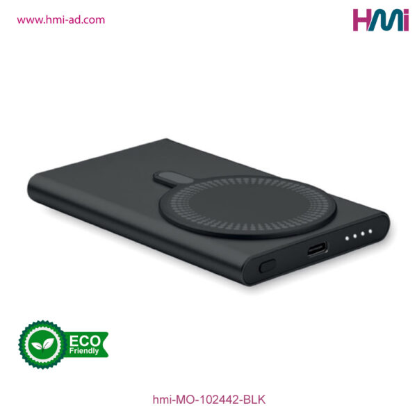 Promotional Wireless power bank 42 | Promotional Eco-friendly wireless power bank with branding in Germany | hmi-MO-102442-BLK