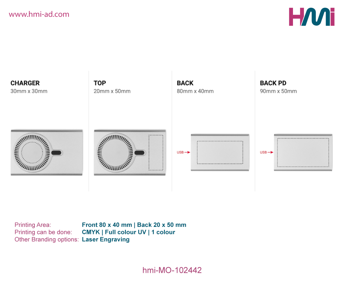 Promotional Wireless power bank 42 | Promotional Eco-friendly wireless power bank with branding in Germany | hmi-MO-102442- Printing Details