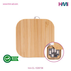 Promotional charging cable set with logo | Square bamboo charging cable set | Promotional Bamboo charging cable set with logo in Germany | hmi-CL-1026736