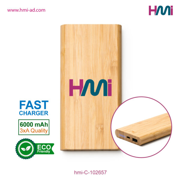 Bamboo Power Bank 57 | Promotional Power Bank with logo in Germany | Promotional Power-bank in Germany with branding | hmi-C-102657-02