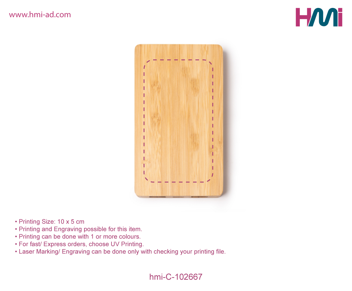 Bamboo Power Bank 67 | Promotional Power Bank 67 with branding in Germany | Power bank 67 with logo in Germany | hmi-C-102667- Printing Details
