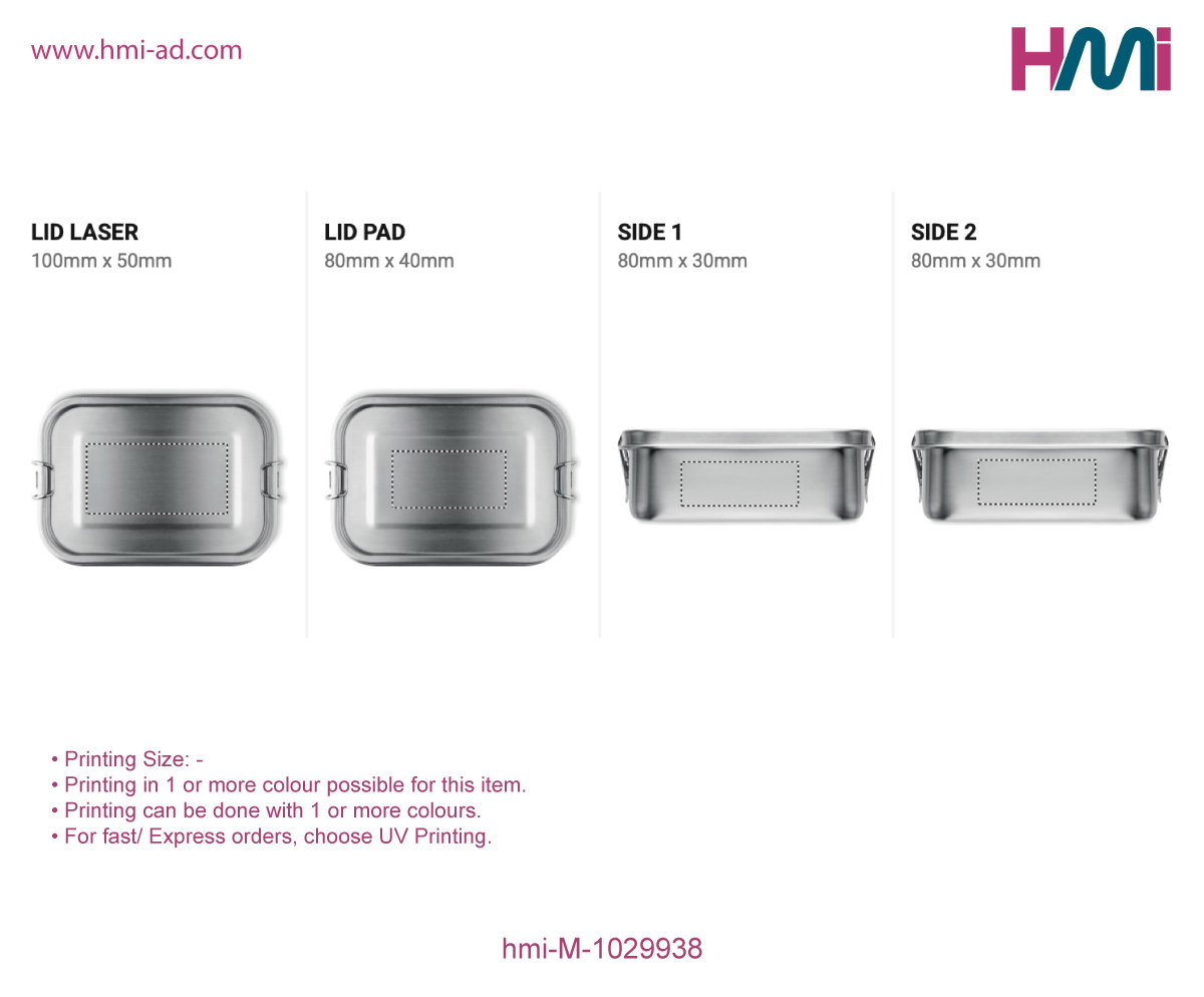 Promotional Lunch Box 38 | Promotional Stainless steel lunch Box with logo in Germany | Promotional Lunch Box with custom Logo in Germany | hmi-M-1029938- Printing Details