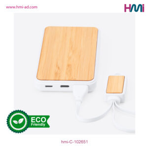 Promotional Power Bank in Germany | Bamboo Power Bank 51 | Promotional Power Bank with 5000 mAh with branding in Germany | Promotional Power Bank with logo in Germany | hmi-C-102651-03
