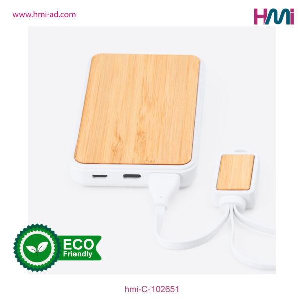 Promotional Power Bank in Germany | Bamboo Power Bank 51 | Promotional Power Bank with 5000 mAh with branding in Germany | Promotional Power Bank with logo in Germany | hmi-C-102651-03