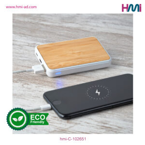 Promotional Power Bank in Germany | Bamboo Power Bank 51 | Promotional Power Bank with 5000 mAh with branding in Germany | Promotional Power Bank with logo in Germany | hmi-C-102651-04