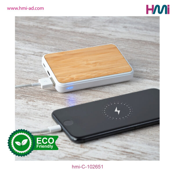 Promotional Power Bank in Germany | Bamboo Power Bank 51 | Promotional Power Bank with 5000 mAh with branding in Germany | Promotional Power Bank with logo in Germany | hmi-C-102651-04